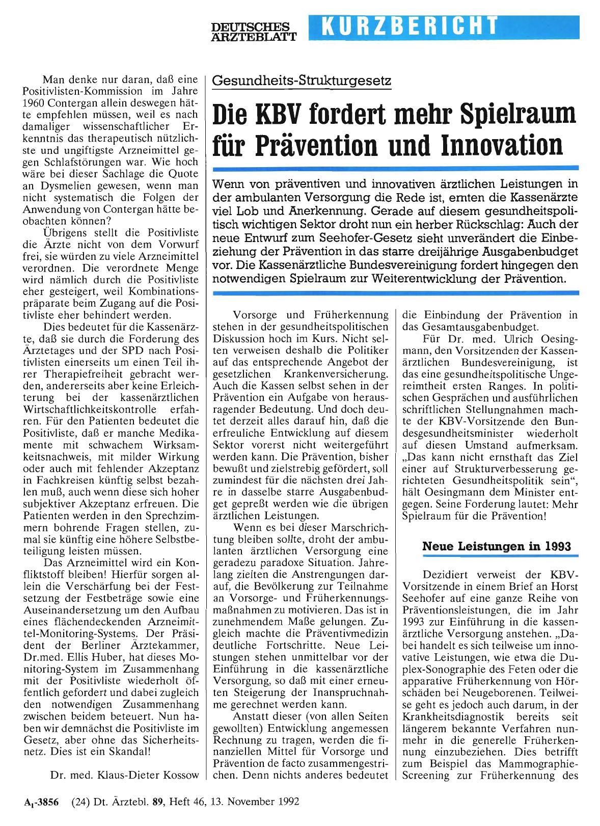 Vorschauseite 1: Gesundheits-Strukturgesetz: Die KBV fordert mehr Spielraum für Prävention und Innovation