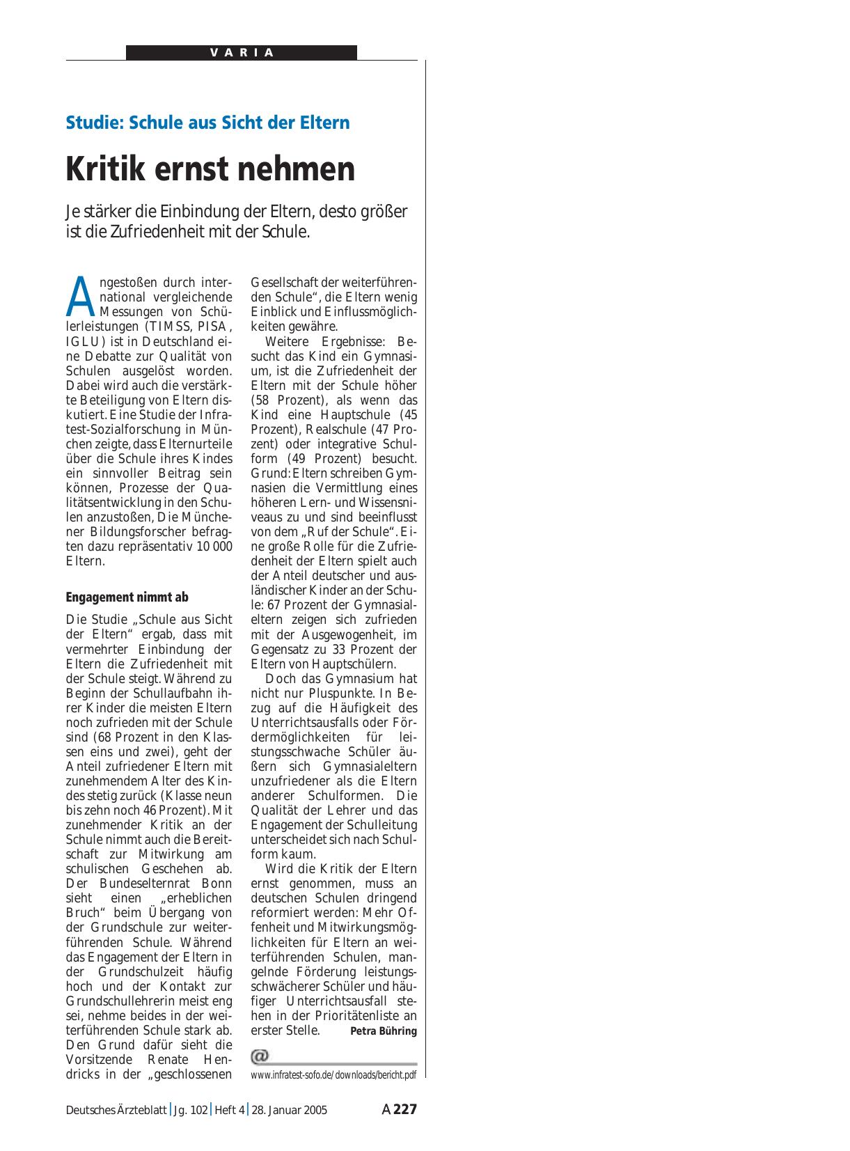 Vorschauseite 1: Studie – Schule aus Sicht der Eltern: Kritik ernst nehmen