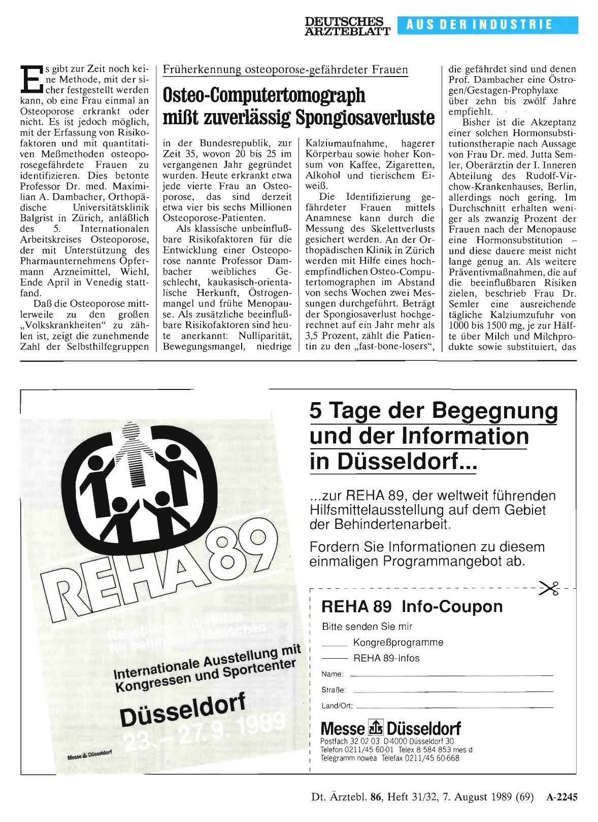 Vorschauseite 1: Früherkennung osteoporose-gefährdeter Frauen: Osteo-Computertomograph mißt zuverlässig Spongiosaverluste