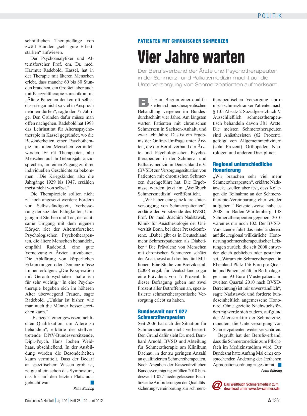 Vorschauseite 1: Patienten mit Chronischen Schmerzen: Vier Jahre warten