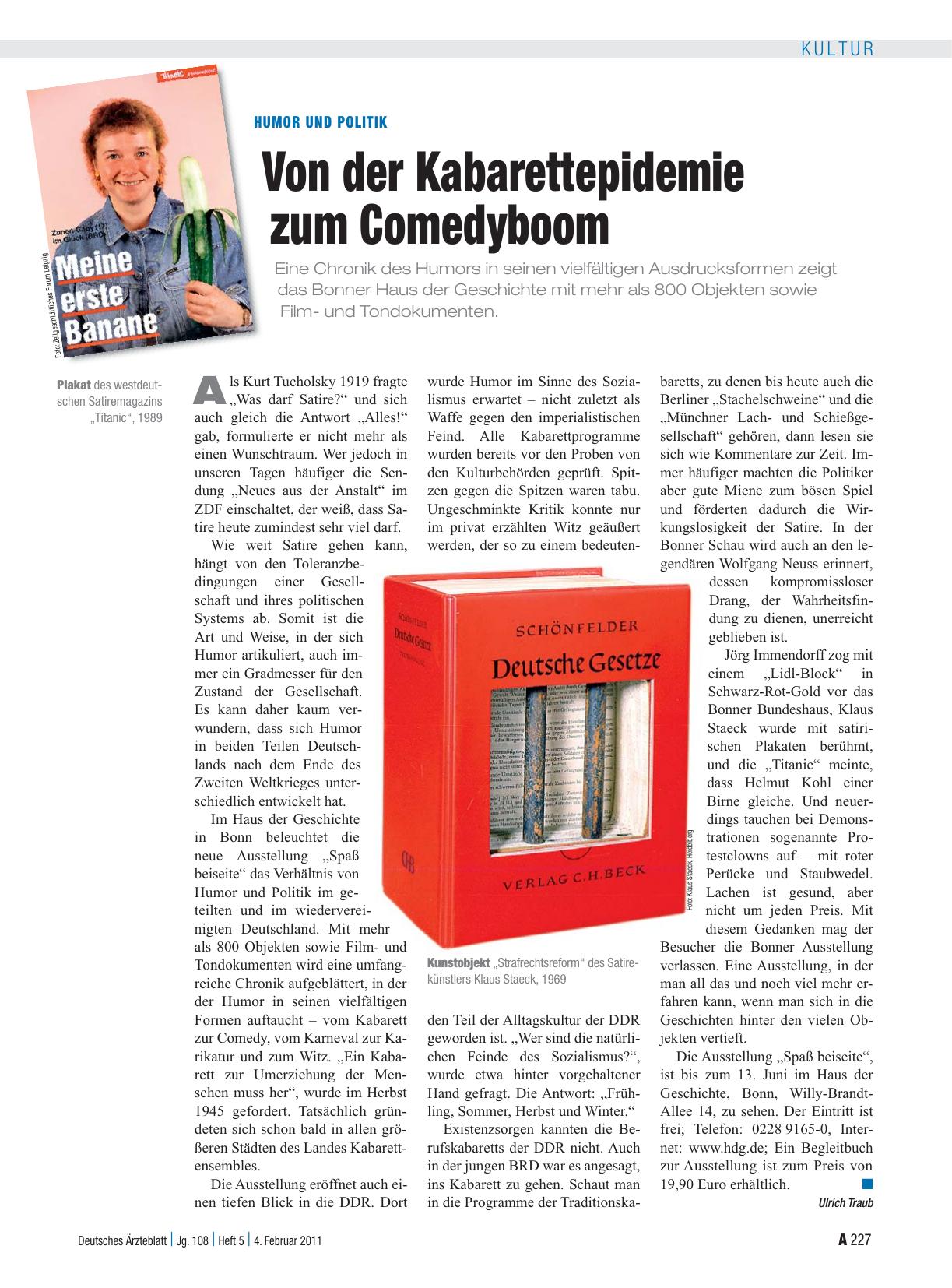 Vorschauseite 1: Humor und Politik: Von der Kabarettepidemie zum Comedyboom