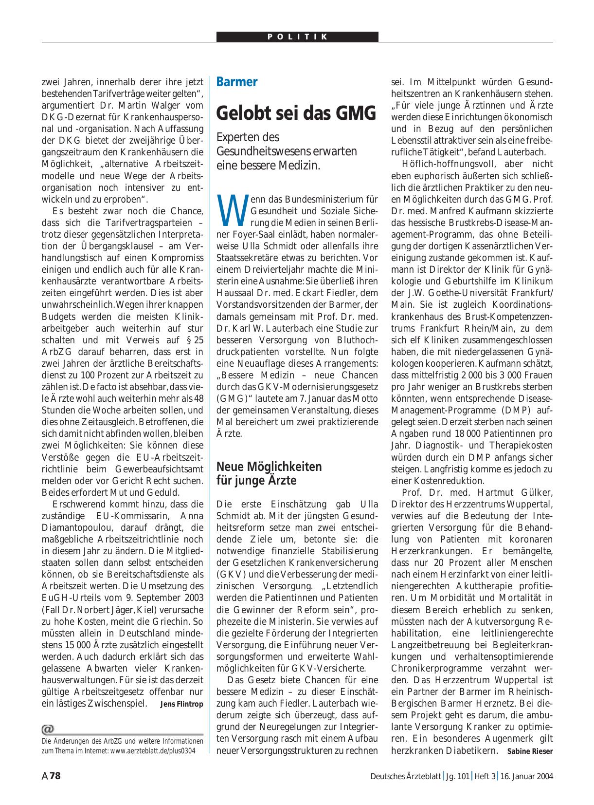 Vorschauseite 1: Barmer: Gelobt sei das GMG