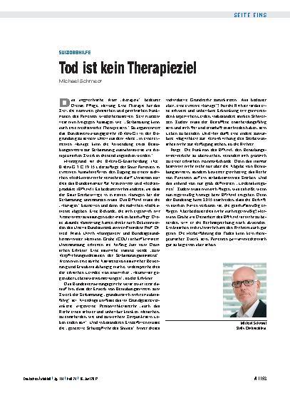 Vorschauseite 1: Suizidbeihilfe: Tod ist kein Therapieziel