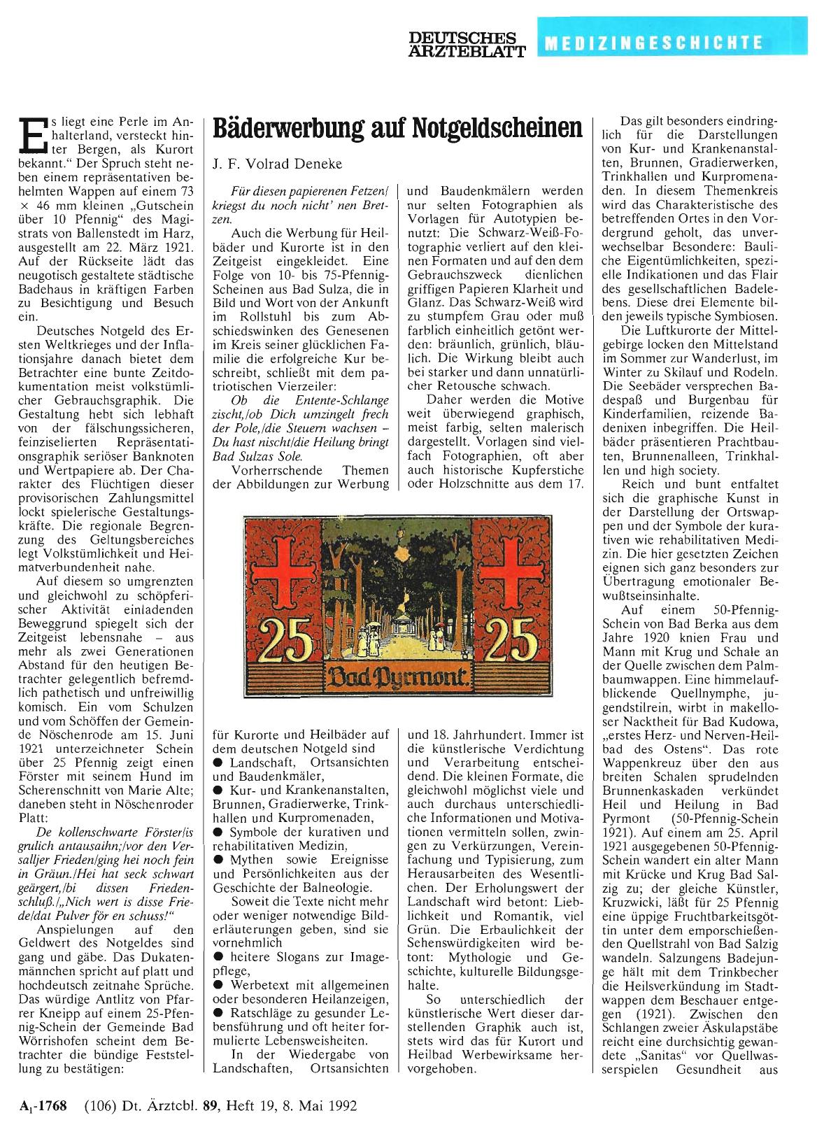 Vorschauseite 1: Bäderwerbung auf Notgeldscheinen