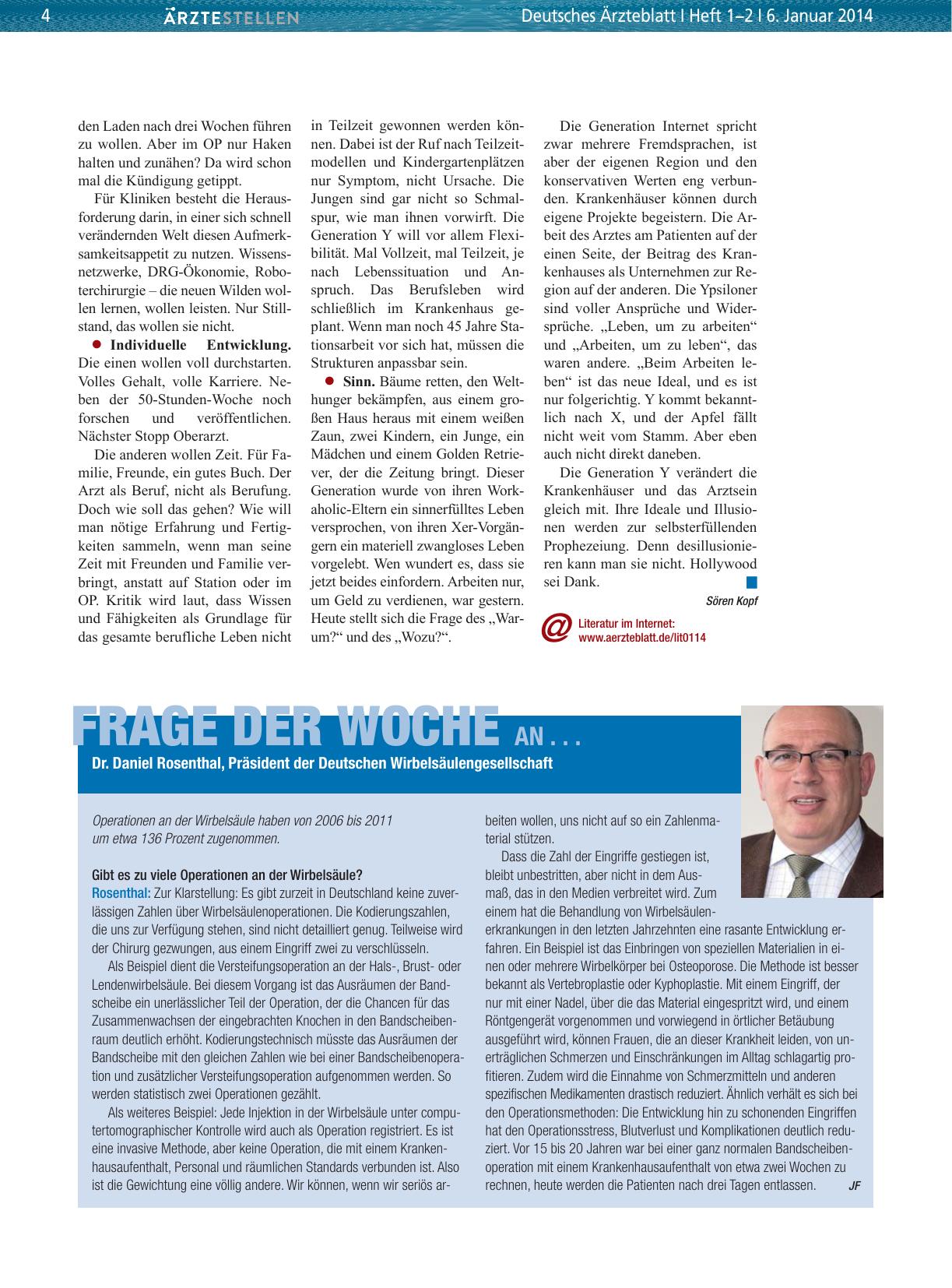 Vorschauseite 1: Frage der Woche an. .. Dr. Daniel Rosenthal, Präsident der Deutschen Wirbelsäulengesellschaft
