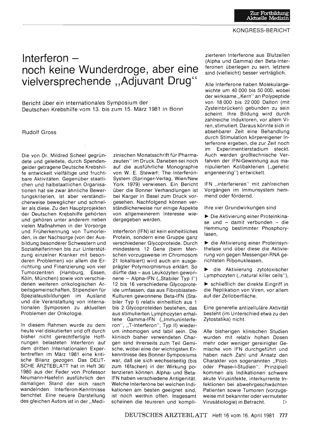 Vorschauseite 1: Interferon - noch keine Wunderdroge, aber eine vielversprechende "Adjuvant Drug"