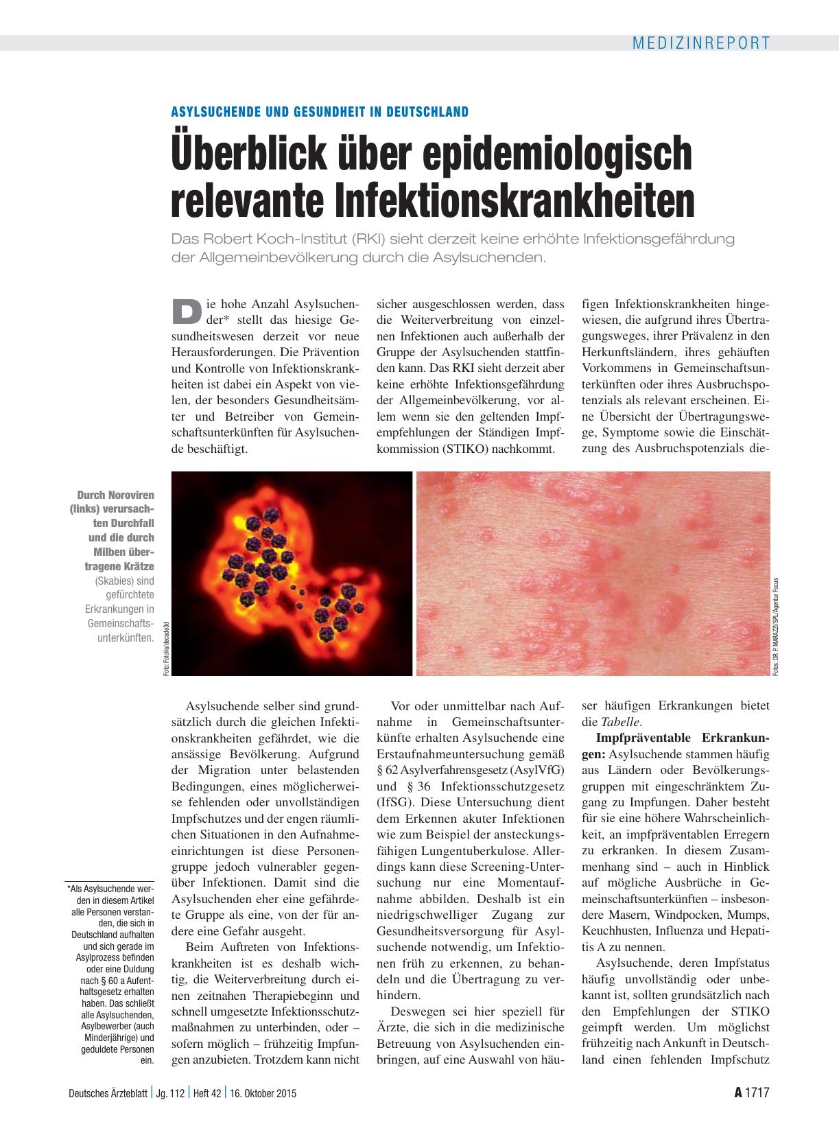 Vorschauseite 1: Asylsuchende und Gesundheit in Deutschland: Überblick über epidemiologisch relevante Infektionskrankheiten