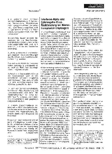 Vorschauseite 1: Interferon-Alpha und Cytomegalie-Virus-Reaktivierung bei Nierentransplantat-Empfängern