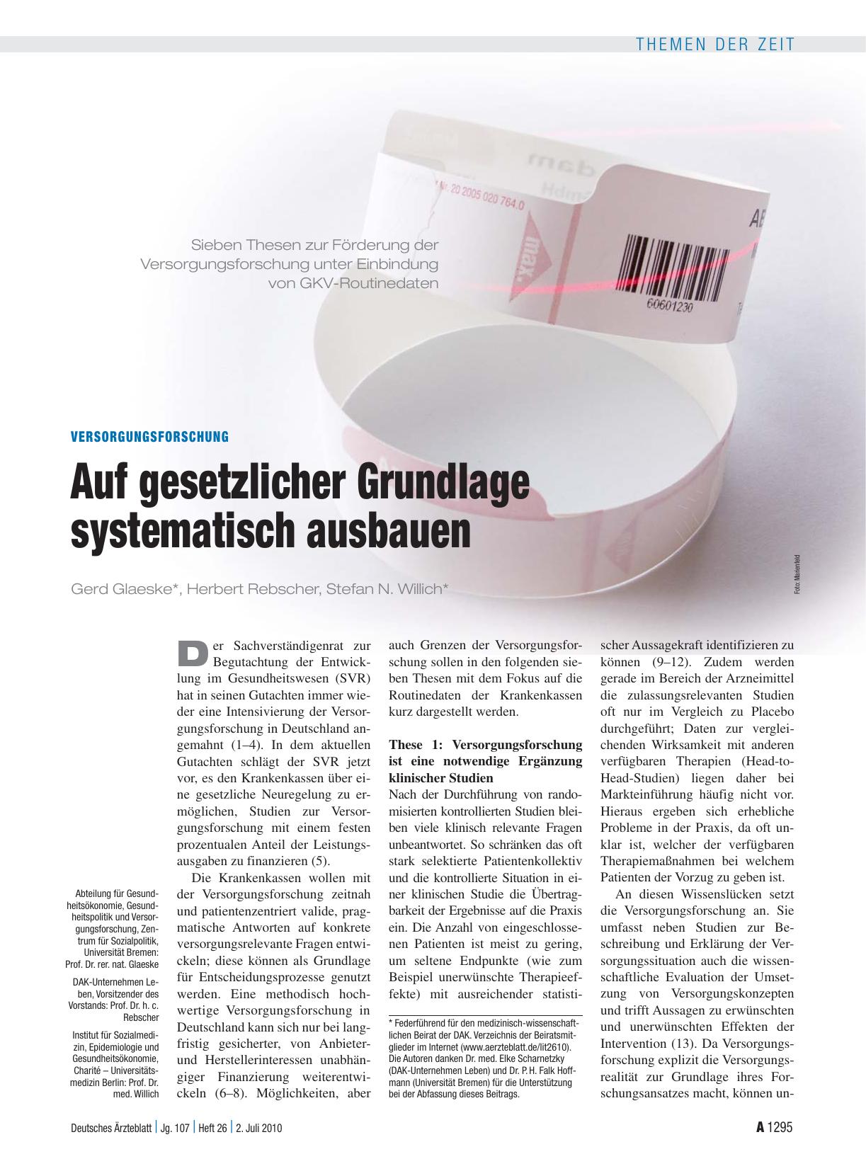 Vorschauseite 1: Versorgungsforschung: Auf gesetzlicher Grundlage systematisch ausbauen