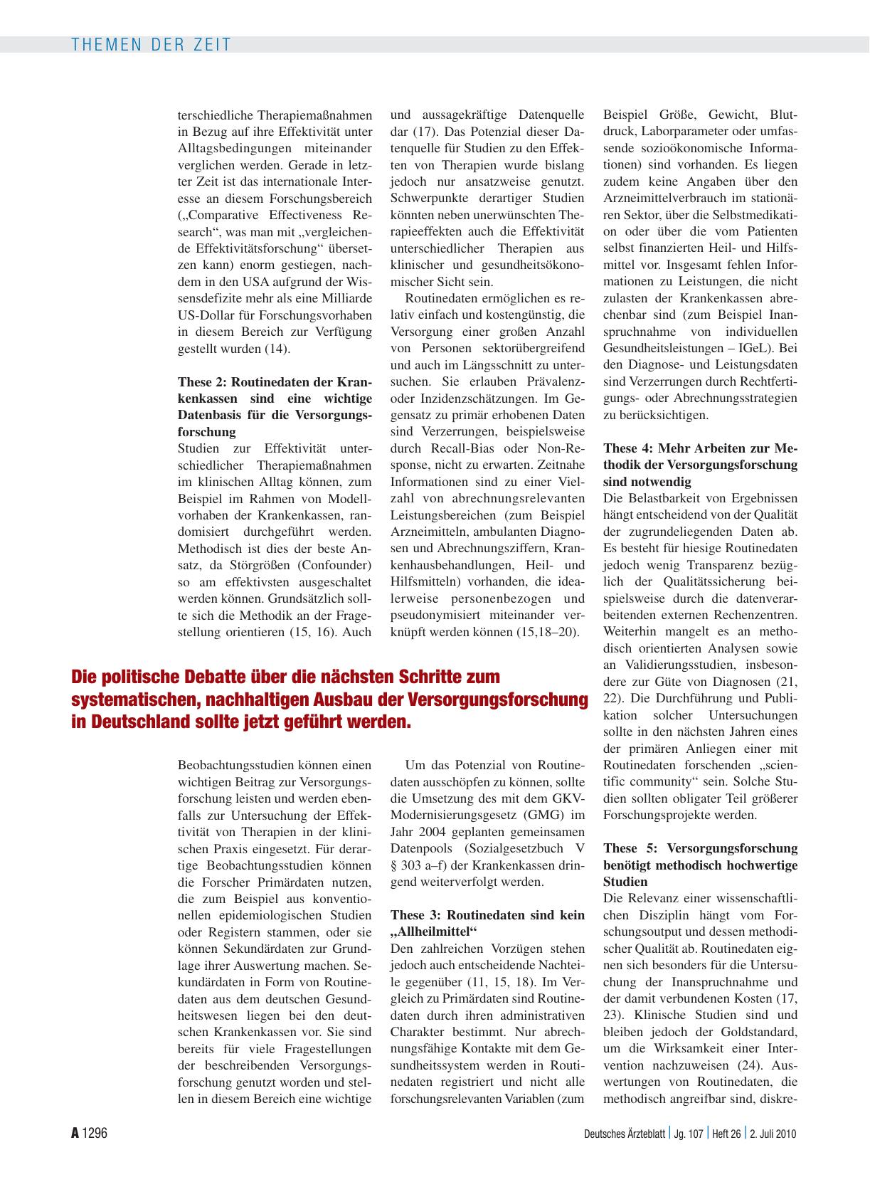 Vorschauseite 2: Versorgungsforschung: Auf gesetzlicher Grundlage systematisch ausbauen