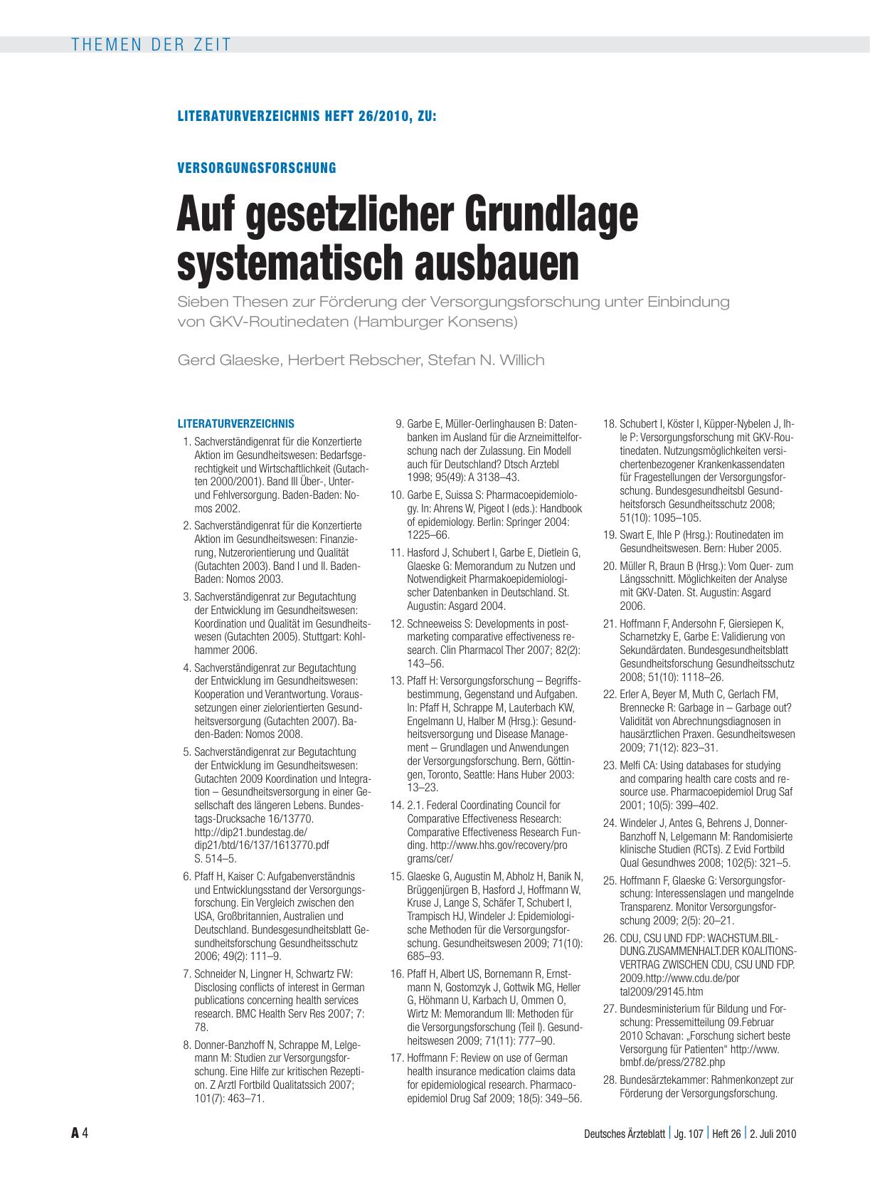Vorschauseite 4: Versorgungsforschung: Auf gesetzlicher Grundlage systematisch ausbauen