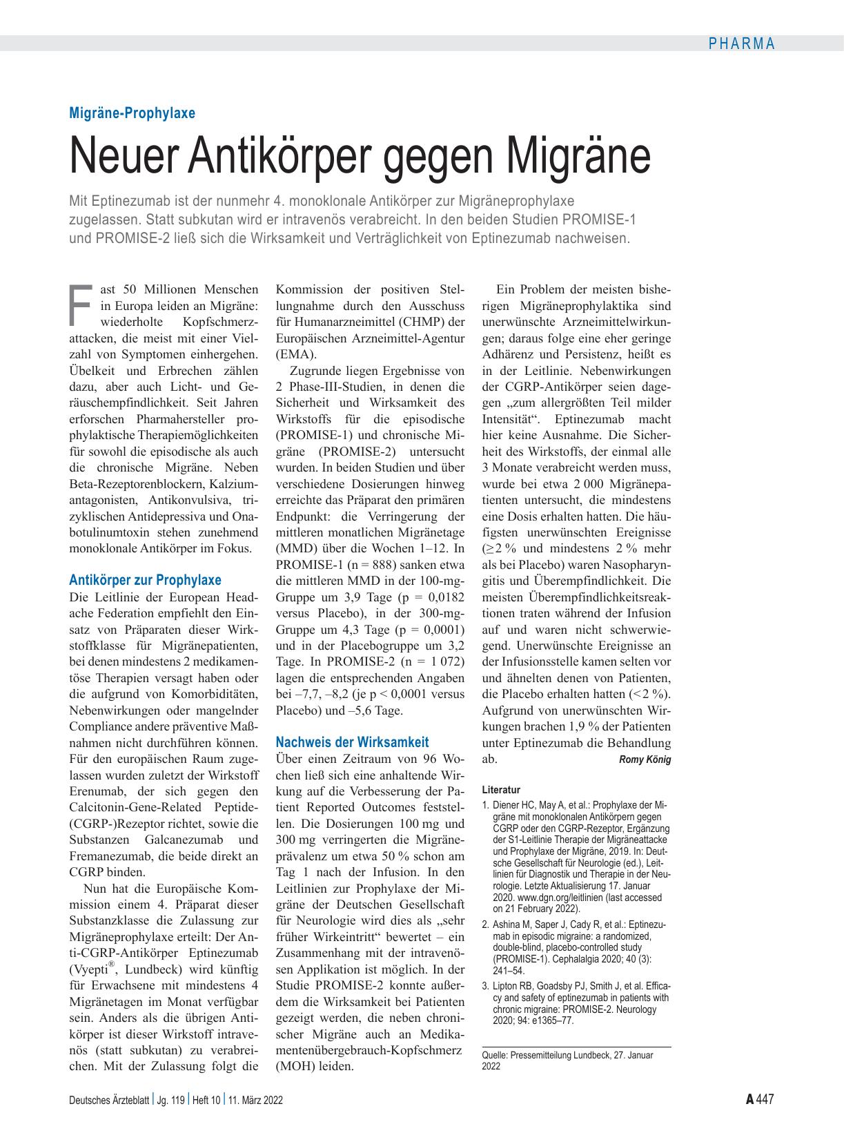 Vorschauseite 1: Migräne-Prophylaxe: Neuer Antikörper gegen Migräne