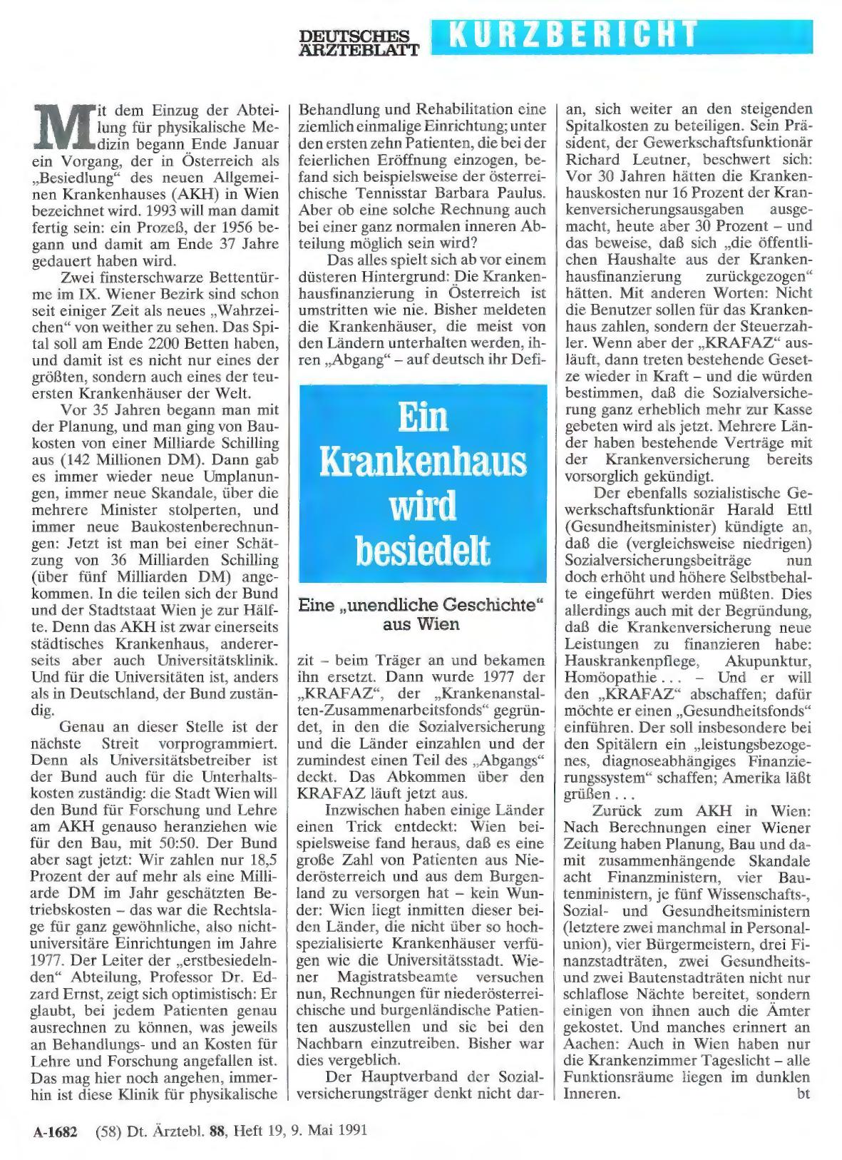 Vorschauseite 1: Ein Krankenhaus wird besiedelt: Eine „unendliche Geschichte“ aus Wien