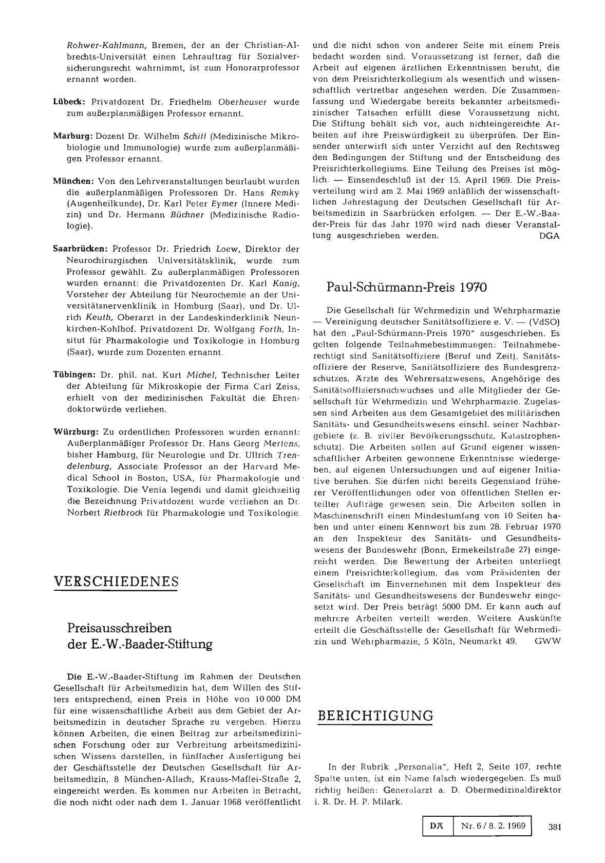 Vorschauseite 1: Preisausschreiben der E. -W. -Baader-Stiftung