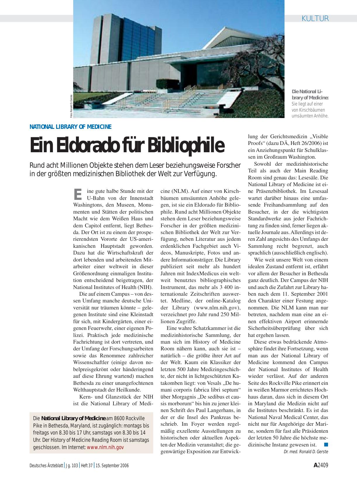 Vorschauseite 1: National Library of Medicine: Ein Eldorado für Bibliophile
