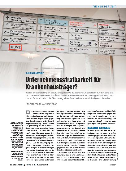 Vorschauseite 1: Klinikmanagement: Unternehmensstrafbarkeit für Krankenhausträger?