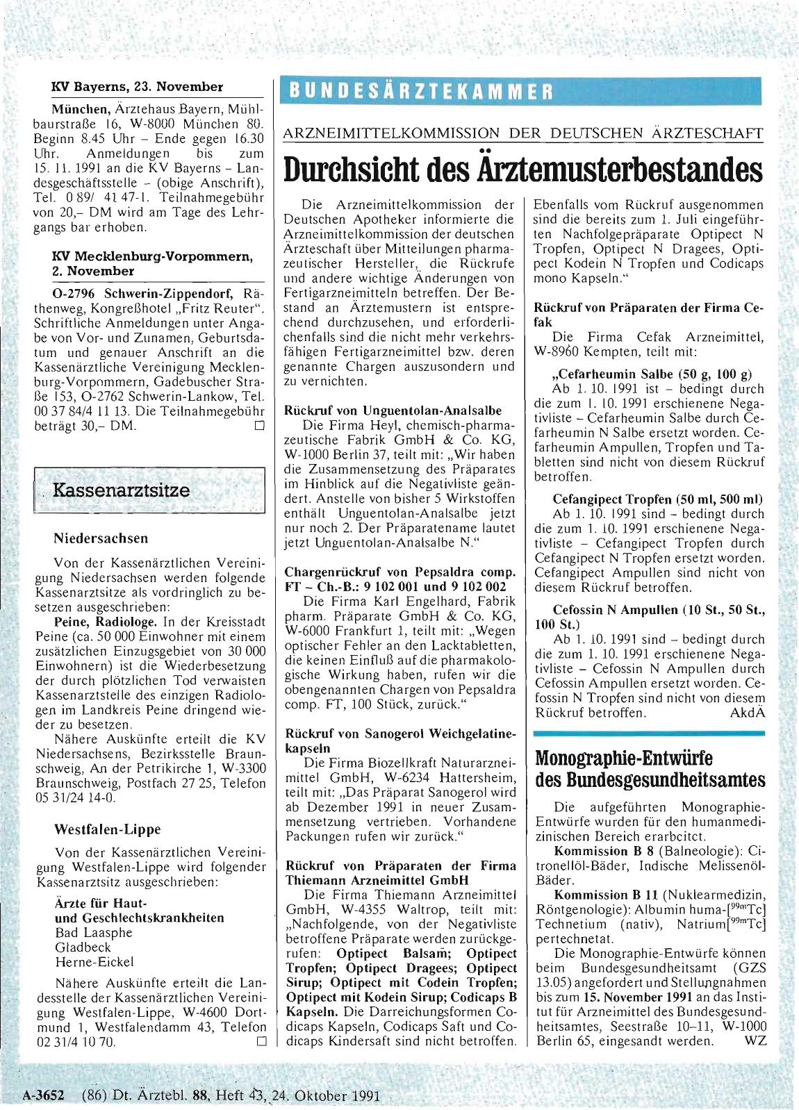 Vorschauseite 1: Monographie-Entwürfe des Bundesgesundheitsamtes