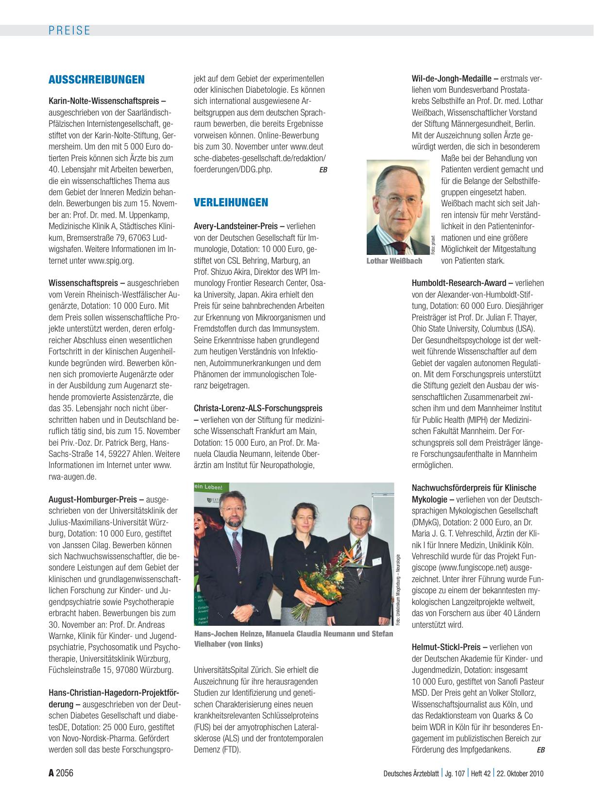 Vorschauseite 1: Verleihungen