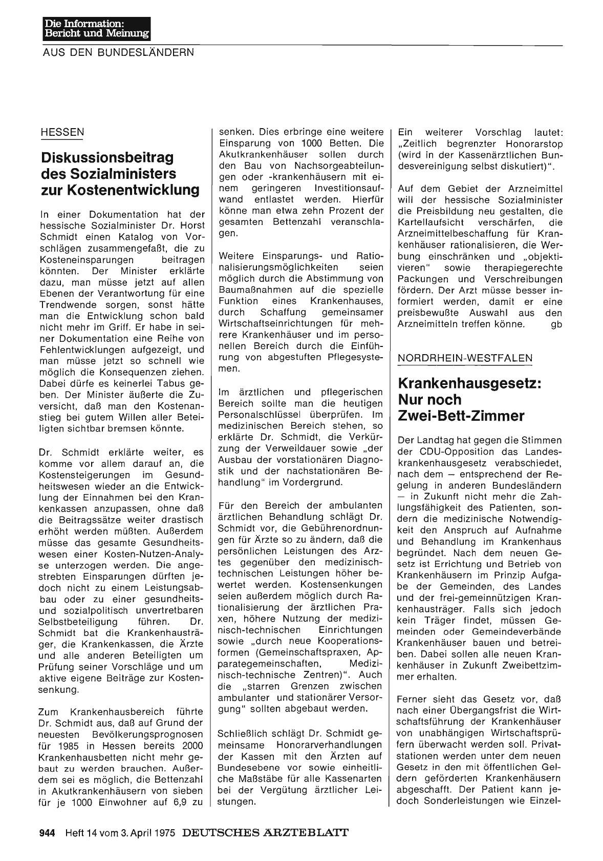 Vorschauseite 1: Hessen: Diskussionsbeitrag des Sozialministers zur Kostenentwicklung