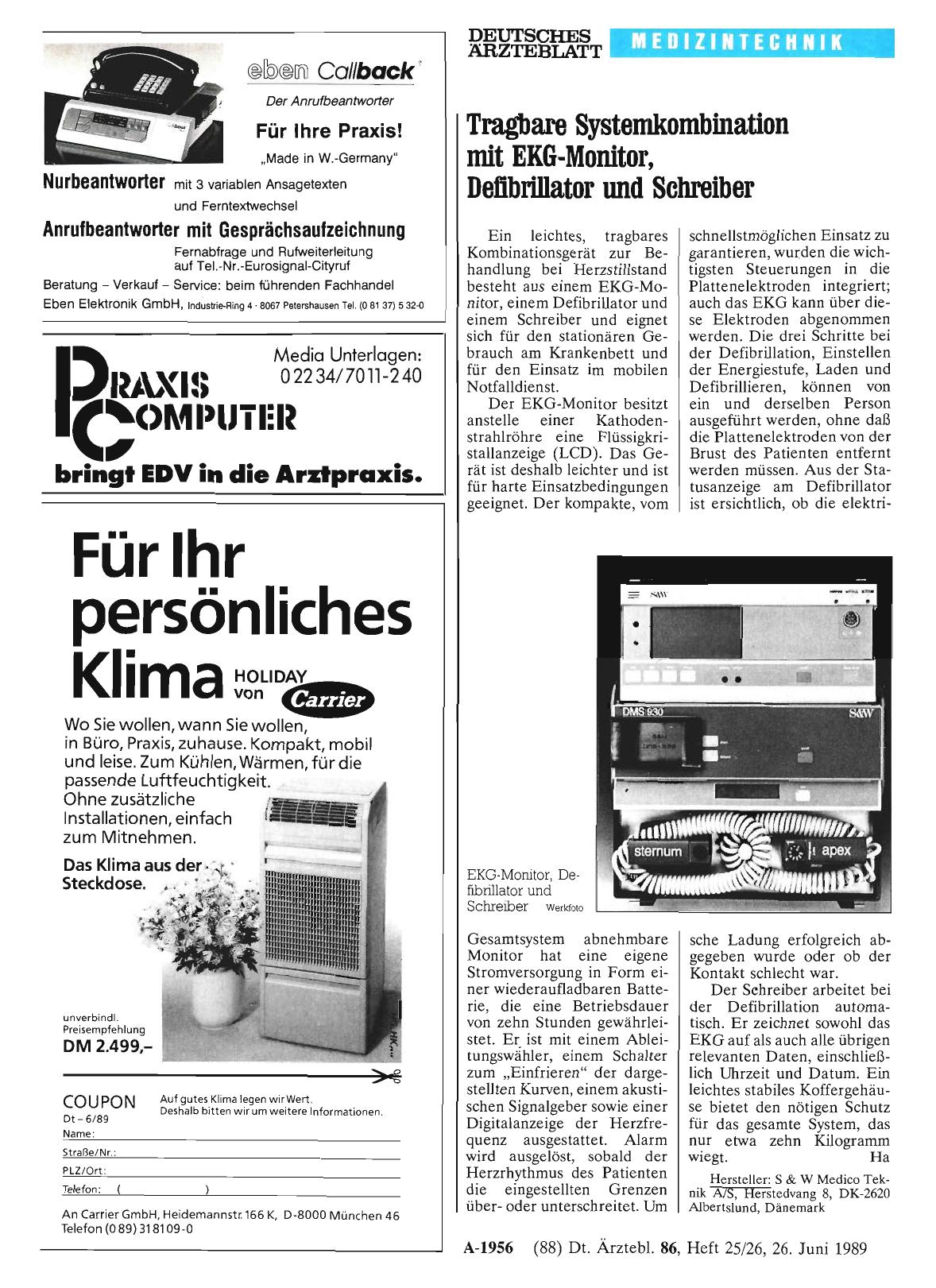 Vorschauseite 1: Tragbare Systemkombination mit EKG-Monitor, Defibrillator und Schreiber