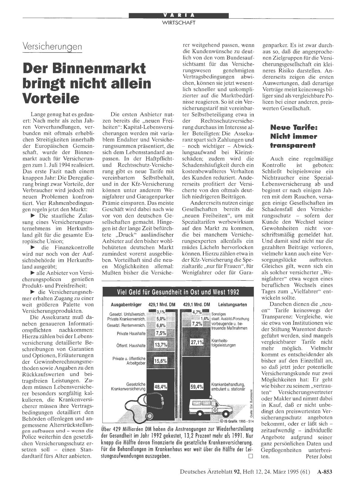 Vorschauseite 1: Versicherungen: Der Binnenmarkt bringt nicht allein Vorteile