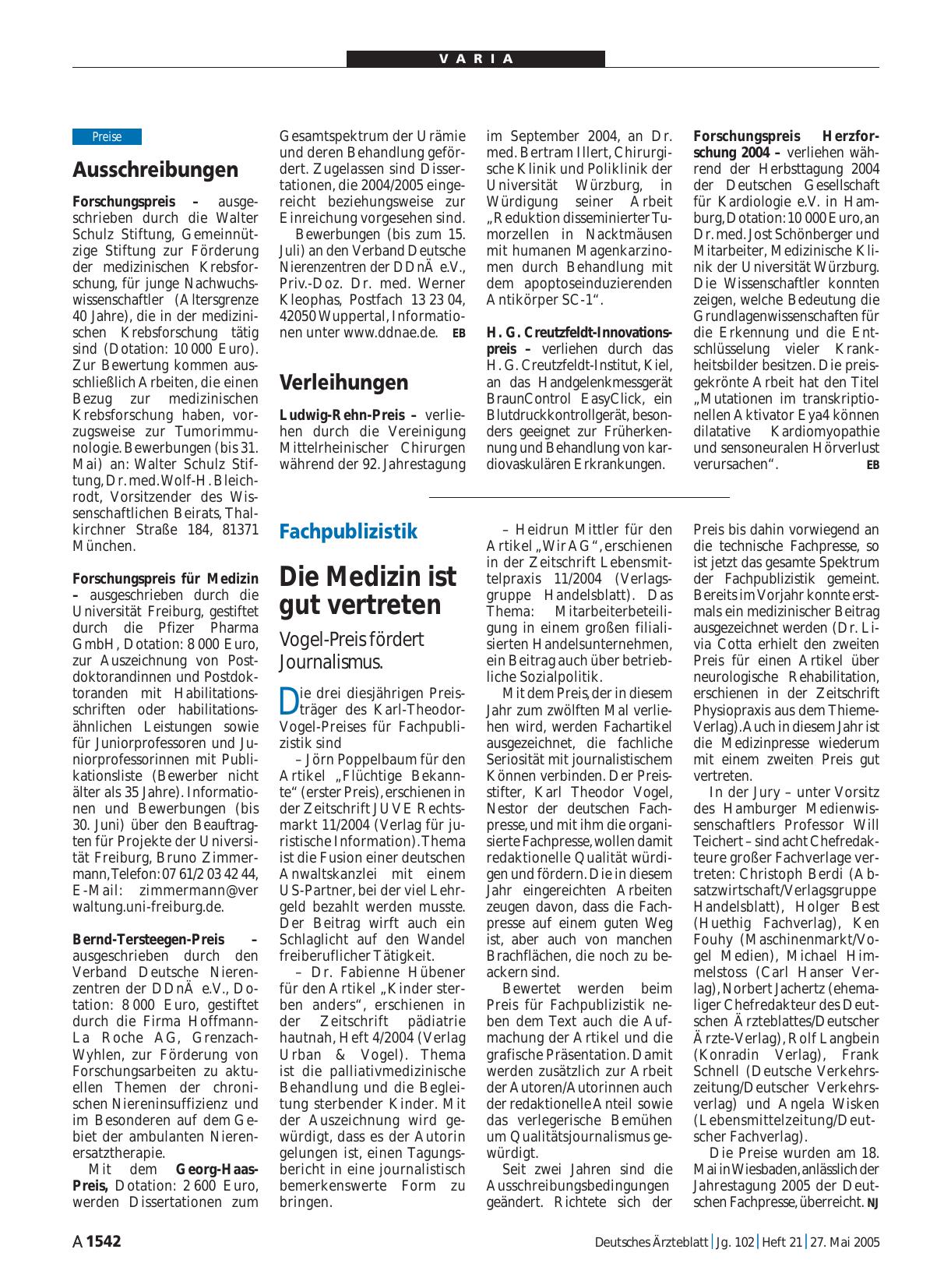 Vorschauseite 1: Verleihungen