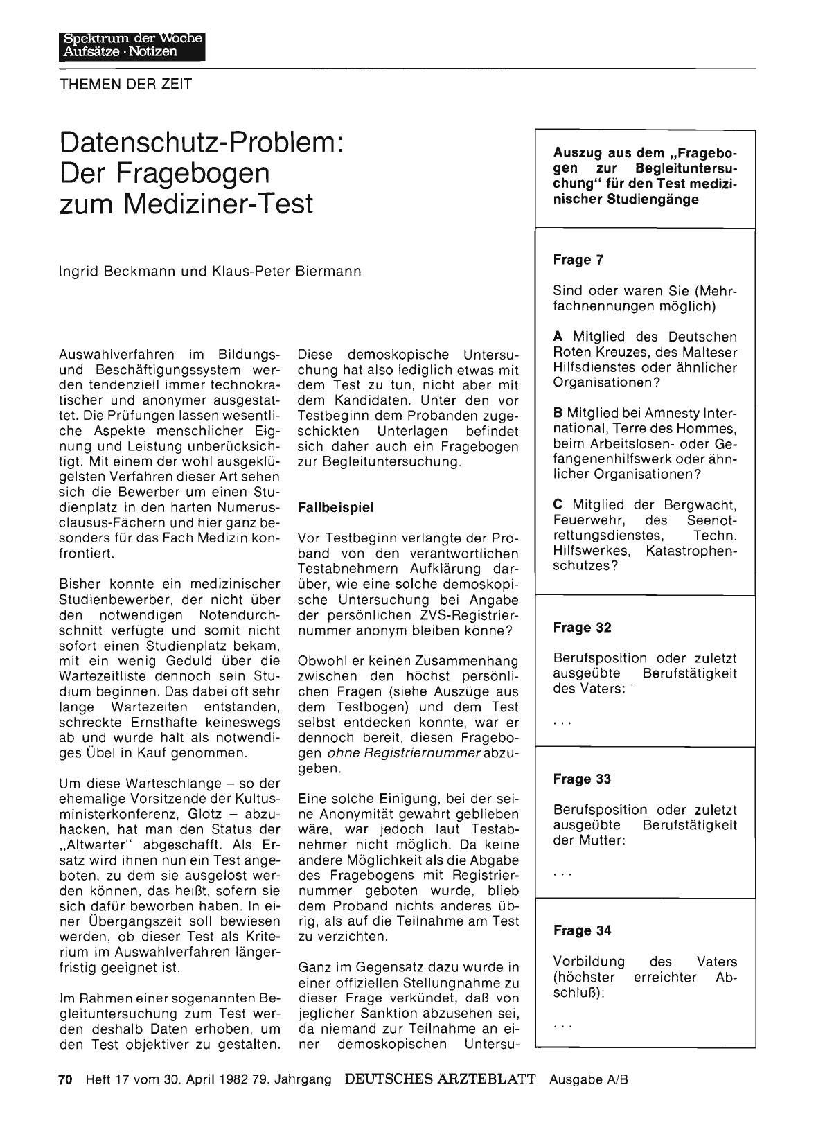 Vorschauseite 1: Datenschutz-Problem: Der Fragebogen zum Mediziner-Test