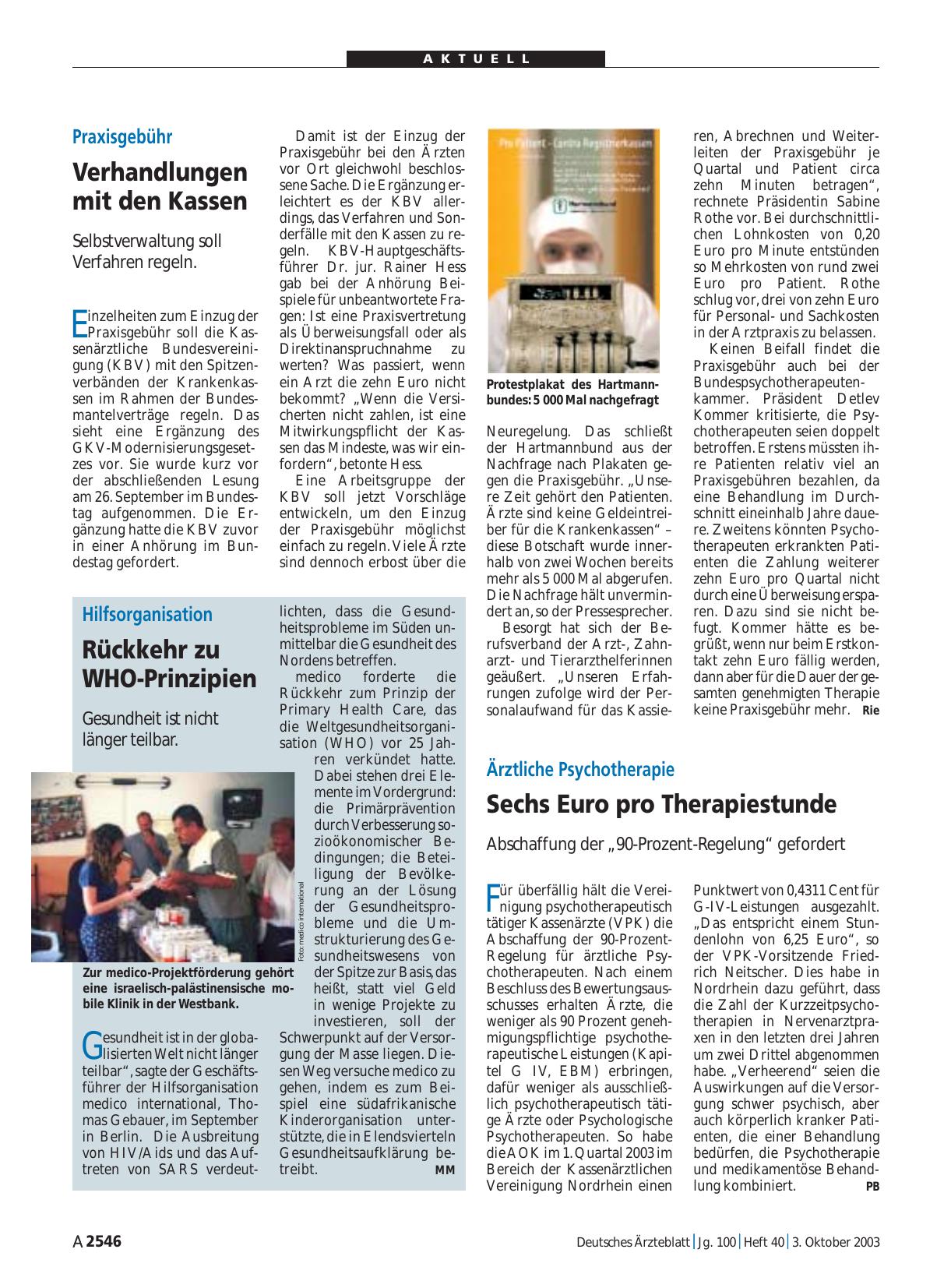 Vorschauseite 1: Ärztliche Psychotherapie: Sechs Euro pro Therapiestunde