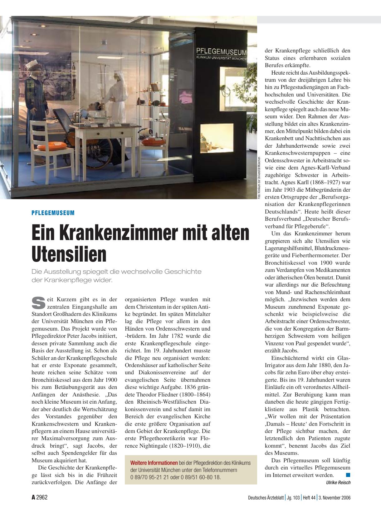 Vorschauseite 1: Pflegemuseum: Ein Krankenzimmer mit alten Utensilien