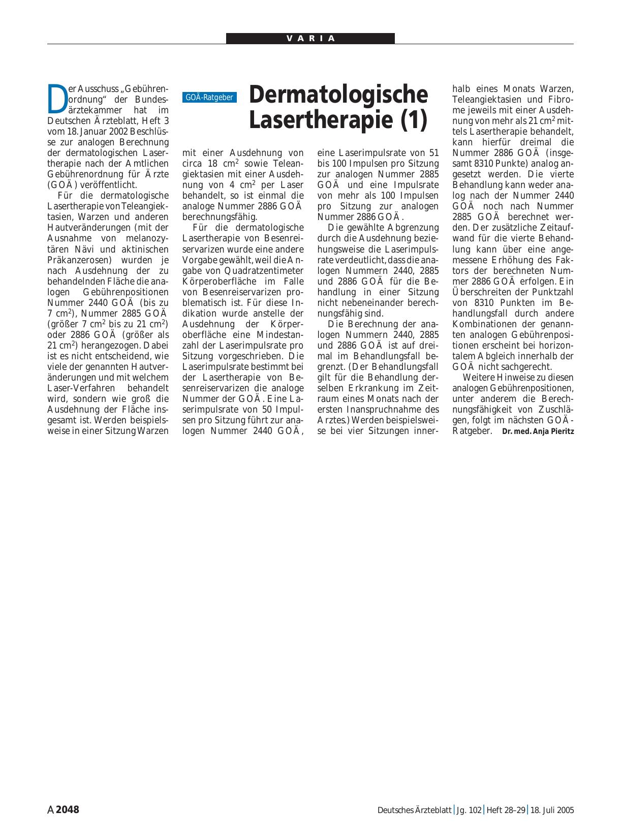 Vorschauseite 1: Dermatologische Lasertherapie (1)