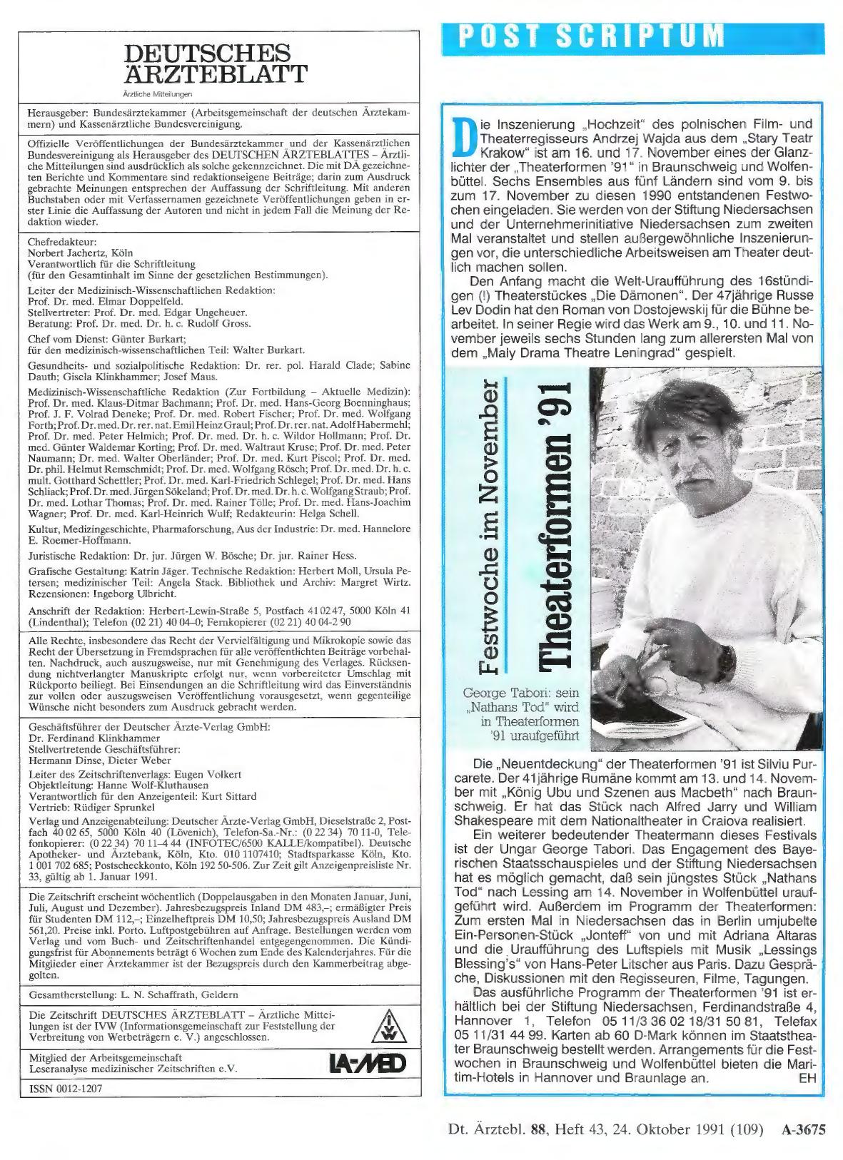 Vorschauseite 1: Festwoche im November: Theaterformen ´91