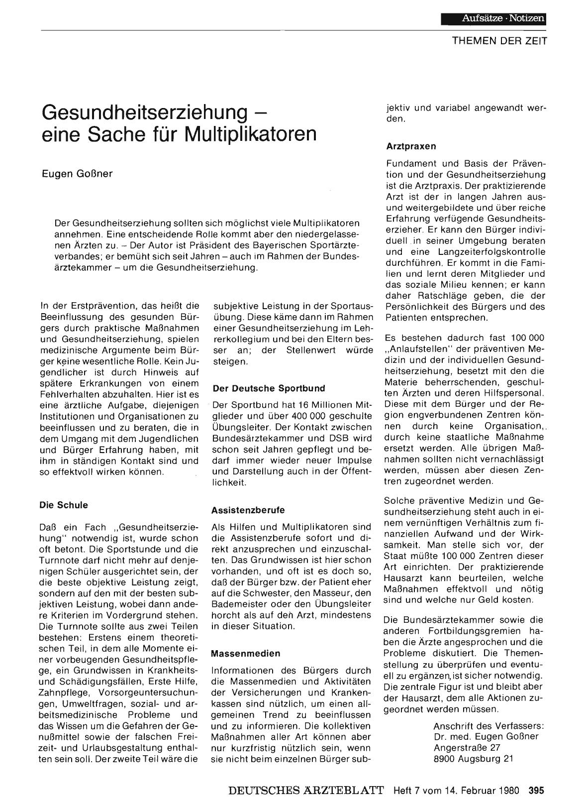 Vorschauseite 1: Gesundheitserziehung — eine Sache für Multiplikatoren