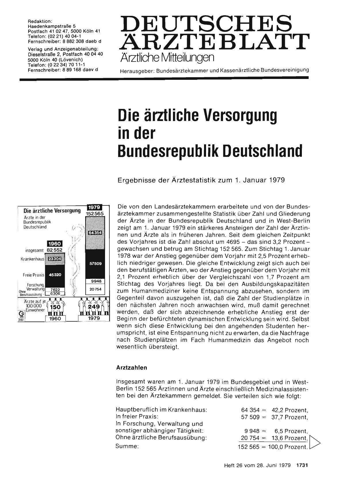 Vorschauseite 1: Die ärztliche Versorgung in der Bundesrepublik Deutschland