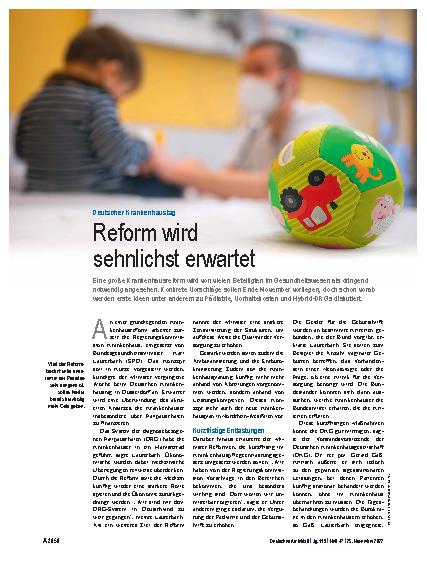Vorschauseite 1: Deutscher Krankenhaustag: Reform wird sehnlichst erwartet