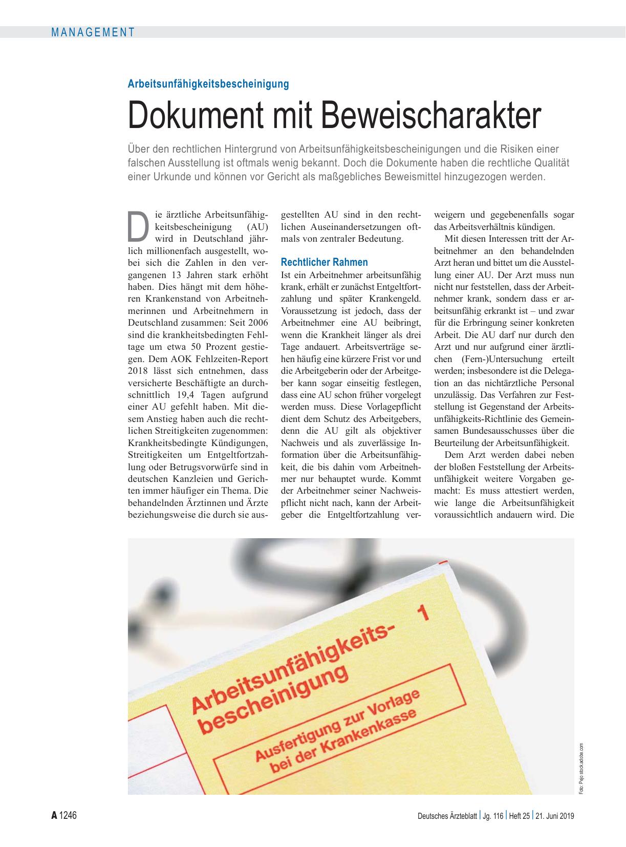 Vorschauseite 1: Arbeitsunfähigkeitsbescheinigung: Dokument mit Beweischarakter