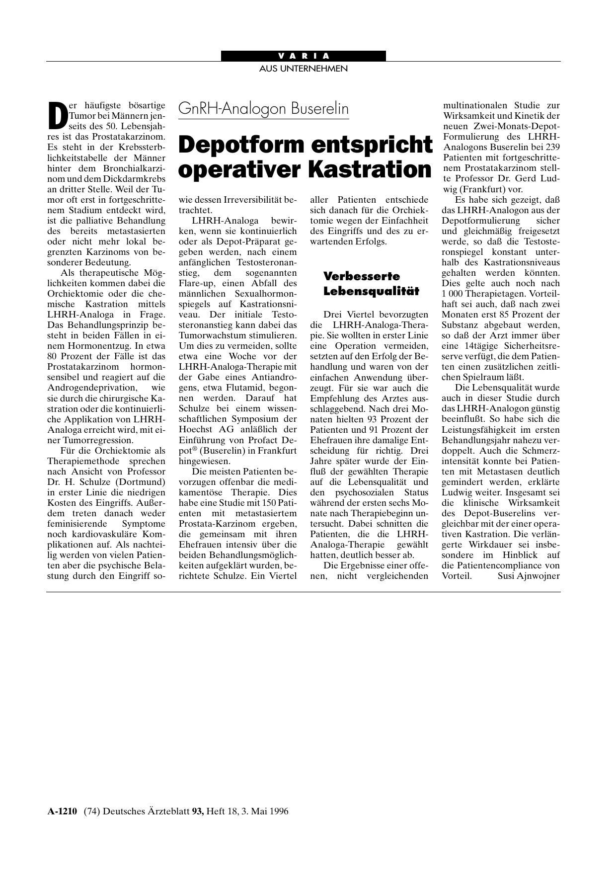 Vorschauseite 1: GnRH-Analogon Buserelin: Depotform entspricht operativer Kastration