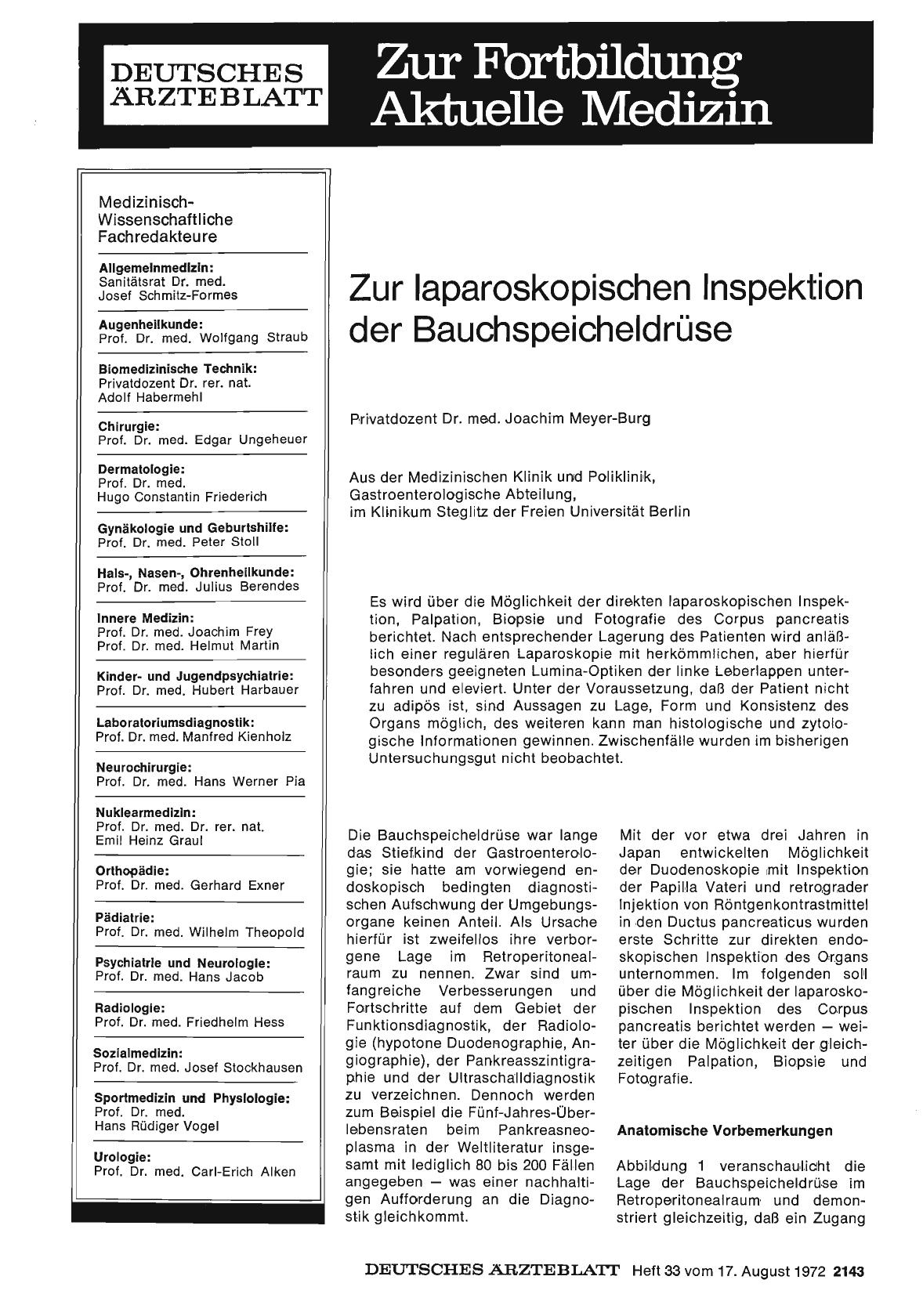 Vorschauseite 1: Zur laparoskopischen Inspektion der Bauchspeicheldrüse