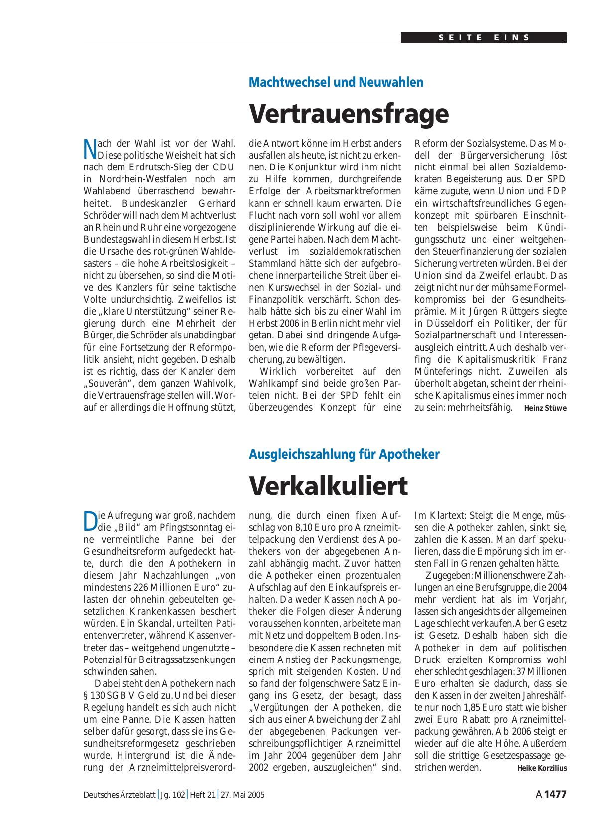 Vorschauseite 1: Machtwechsel und Neuwahlen: Vertrauensfrage