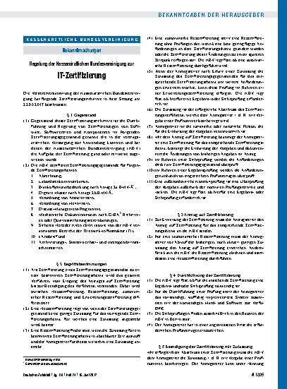 Vorschauseite 1: Regelung der Kassenärztlichen Bundesvereinigung zur IT-Zertifizierung