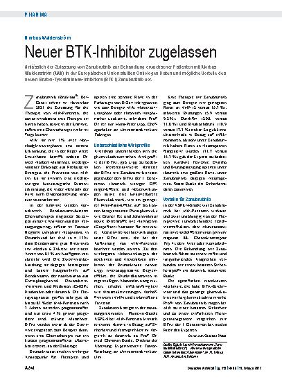 Vorschauseite 1: Morbus Waldenström: Neuer BTK-Inhibitor zugelassen