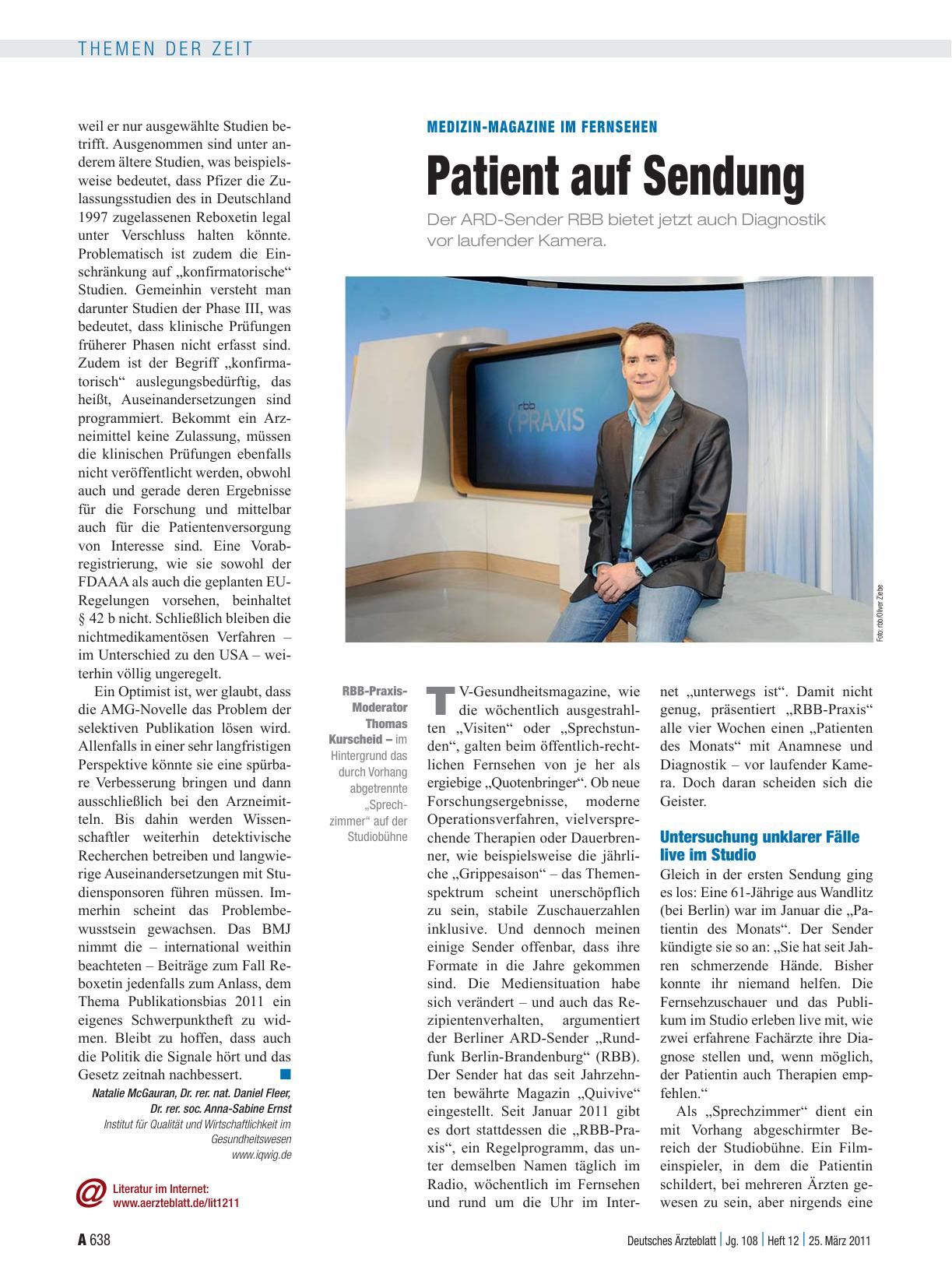 Vorschauseite 1: Medizin-Magazine im Fernsehen: Patient auf Sendung