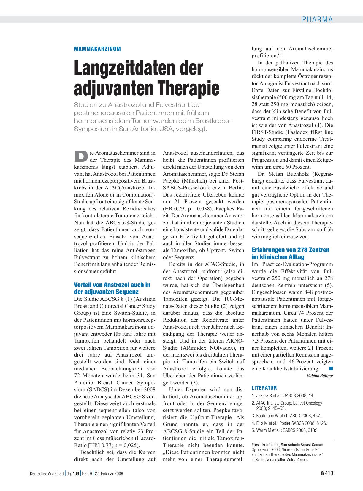 Vorschauseite 1: Mammakarzinom: Langzeitdaten der adjuvanten Therapie