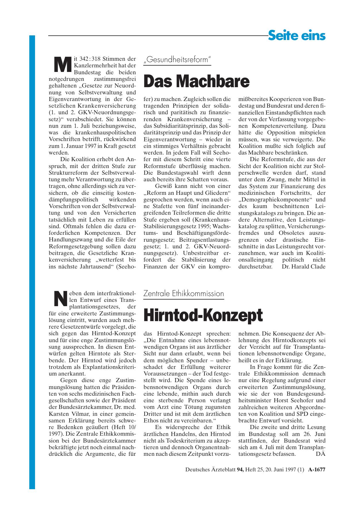 Vorschauseite 1: „Gesundheitsreform„: Das Machbare