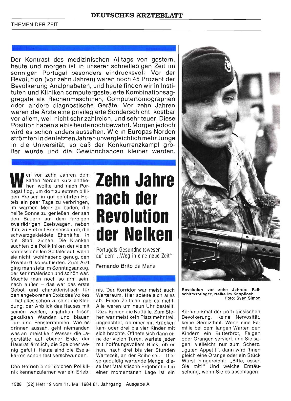Vorschauseite 1: Zehn Jahre nach der Revolution der Nelken: Portugals Gesundheitswesen auf dem „Weg in eine neue Zeit“
