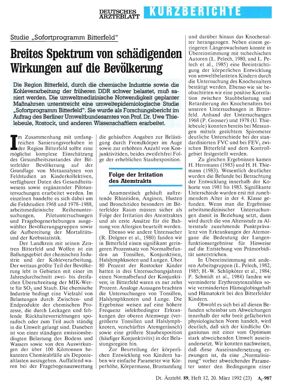 Vorschauseite 1: Studie „Sofortprogramm Bitterfeld“: Breites Spektrum von schädigenden Wirkungen auf die Bevölkerung