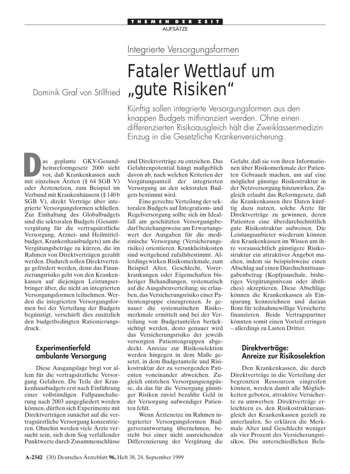 Vorschauseite 1: Integrierte Versorgungsformen: Fataler Wettlauf um „gute Risiken“