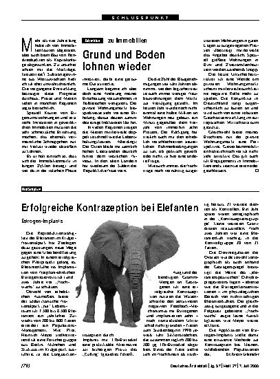 Vorschauseite 1: Erfolgreiche Kontrazeption bei Elefanten: Estrogen-Implants