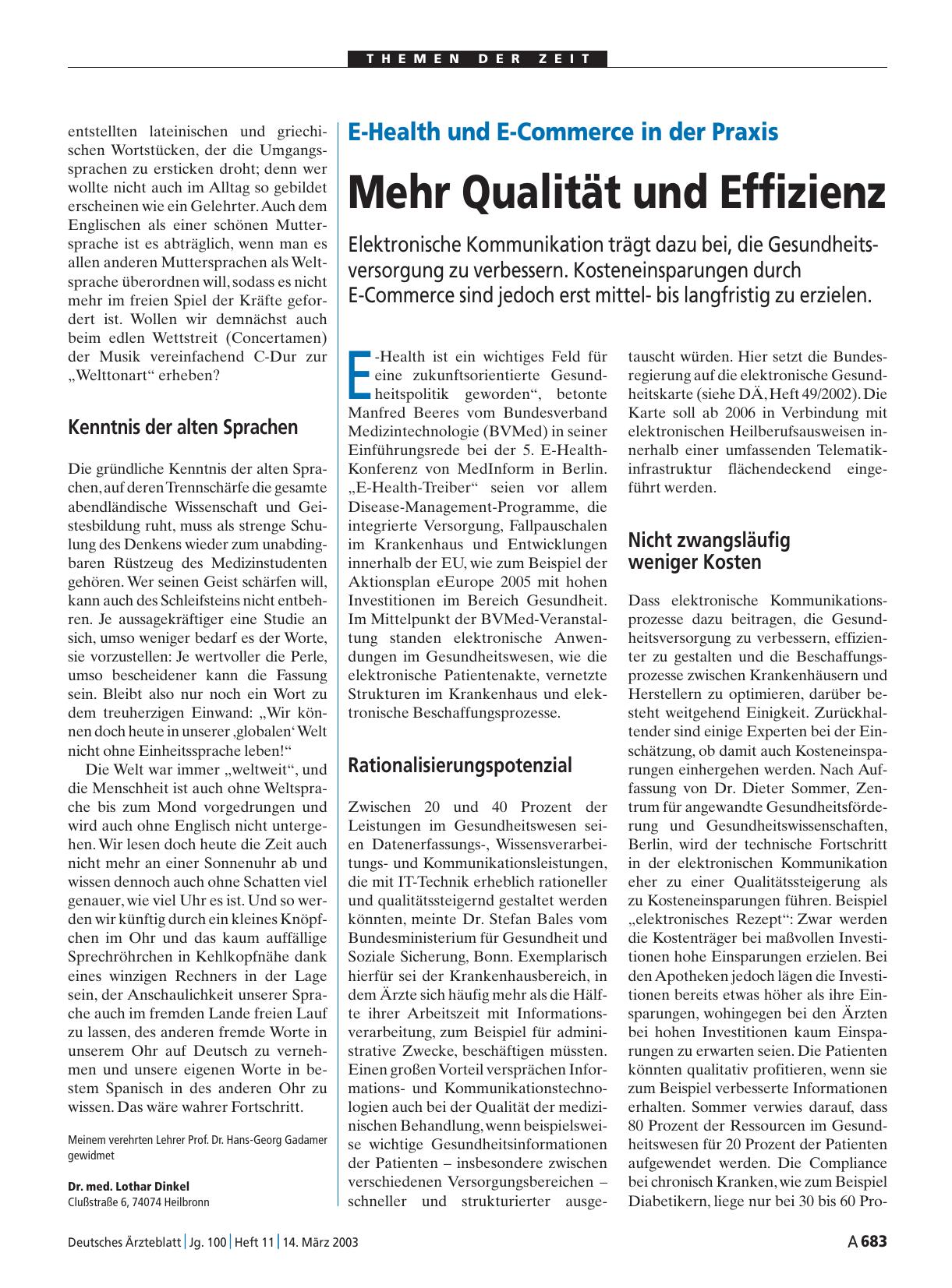 Vorschauseite 1: E-Health und E-Commerce in der Praxis: Mehr Qualität und Effizienz