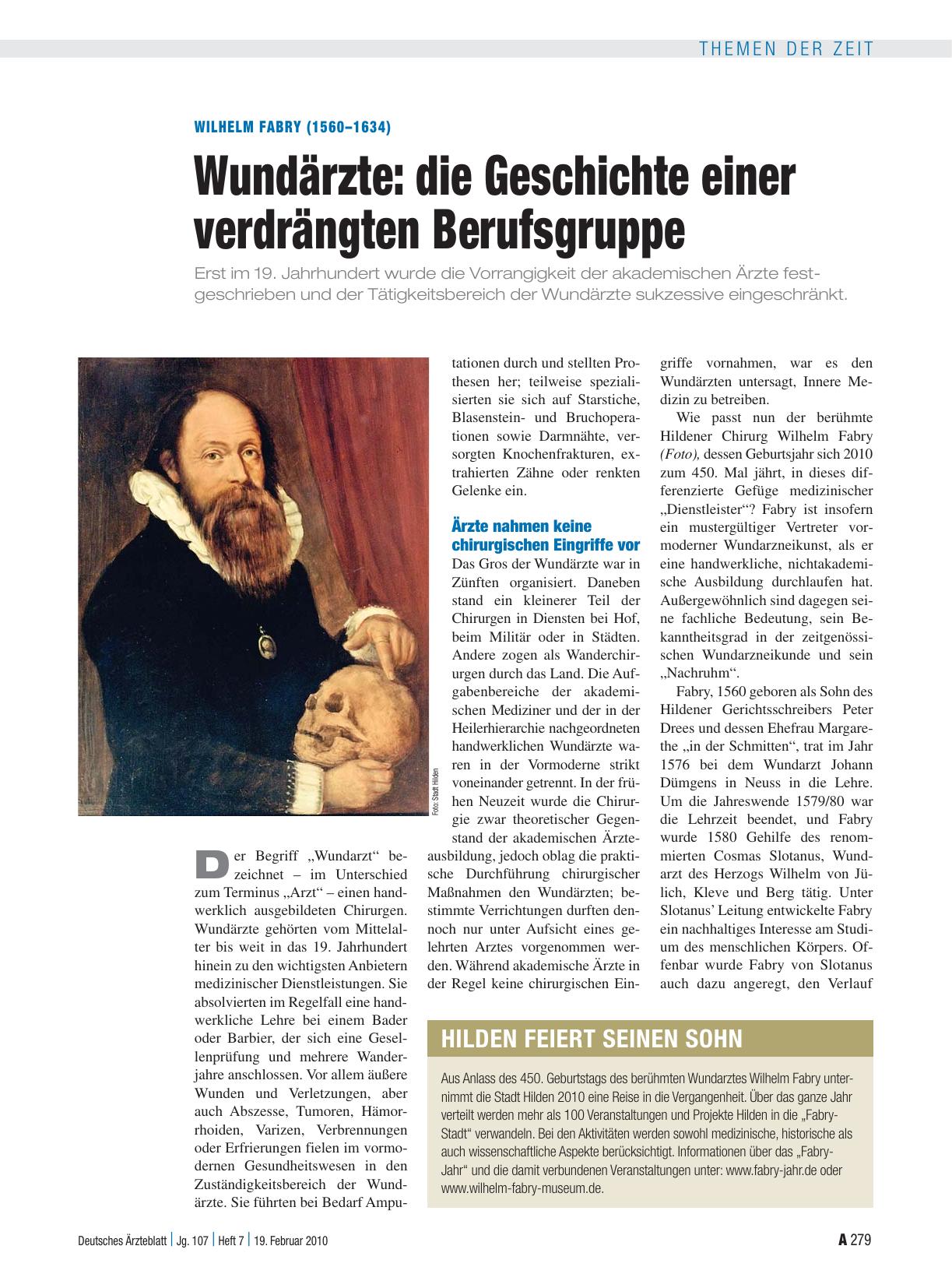 Vorschauseite 1: Wilhelm Fabry (1560 – 1634): Wundärzte – die Geschichte einer verdrängten Berufsgruppe