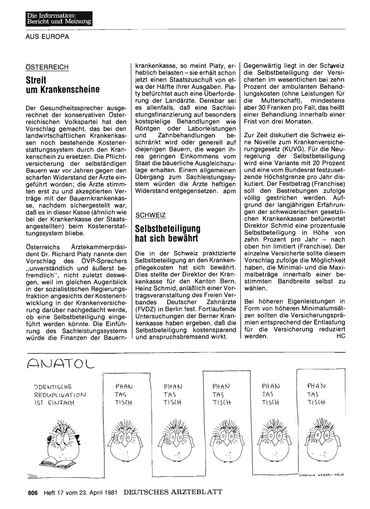 Vorschauseite 1: SCHWEIZ: Selbstbeteiligung hat sich bewährt